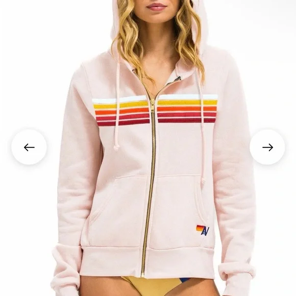 Aviator Nation 5 stripe hoodie light pink rainbow white size L NWOT - Picture 7 of 9